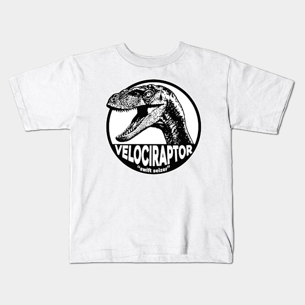 Velociraptor (Jurassic Park) Kids T-Shirt by ParalyzedPuppets